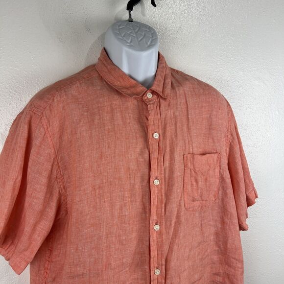 Lands End Button Up Shirt Men Large 16-16 ½ Traditional Fit Orange Short Sleeve - Picture 5 of 11